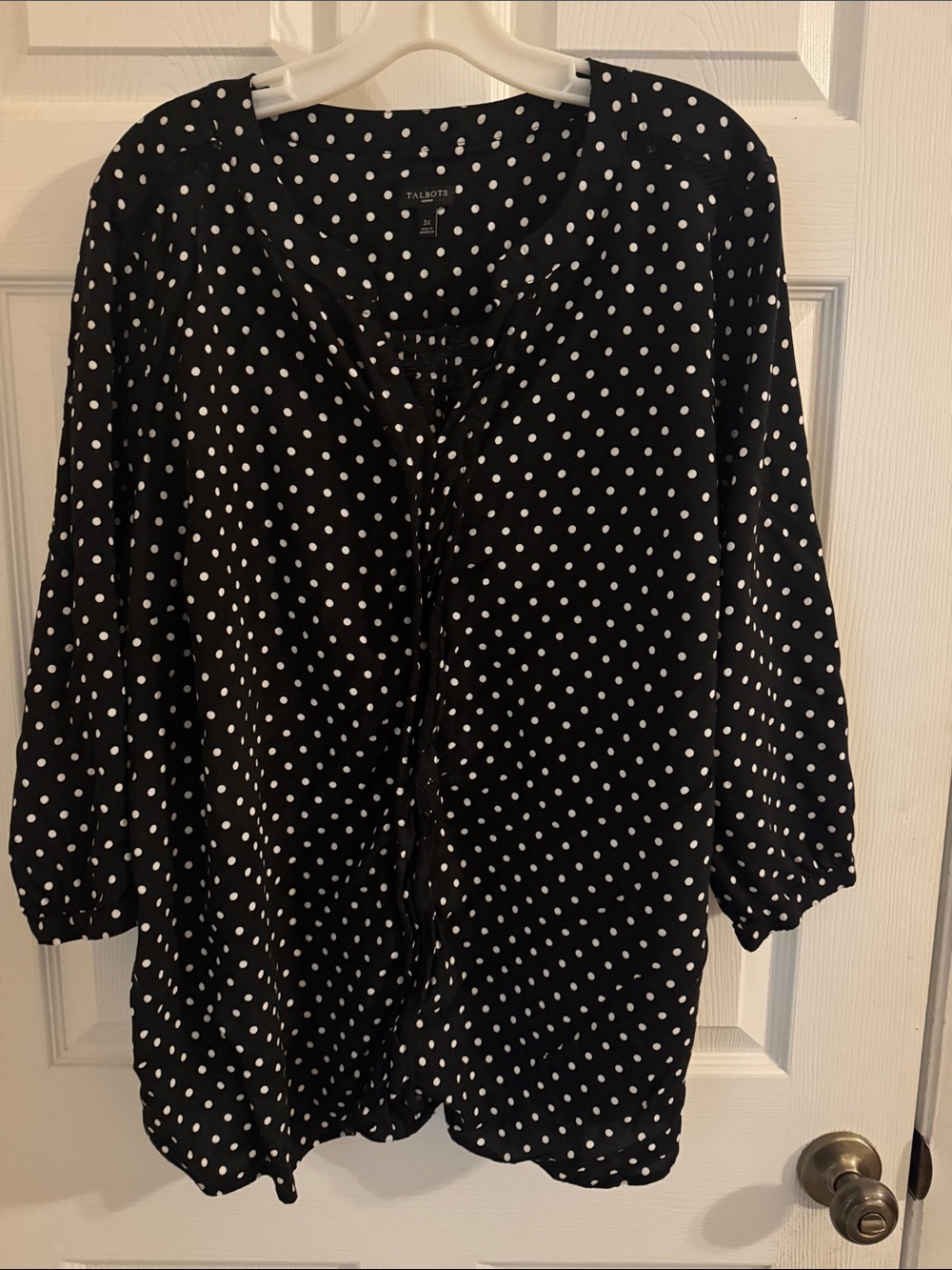 Talbots Black Polka Dot Button-Front Blouse